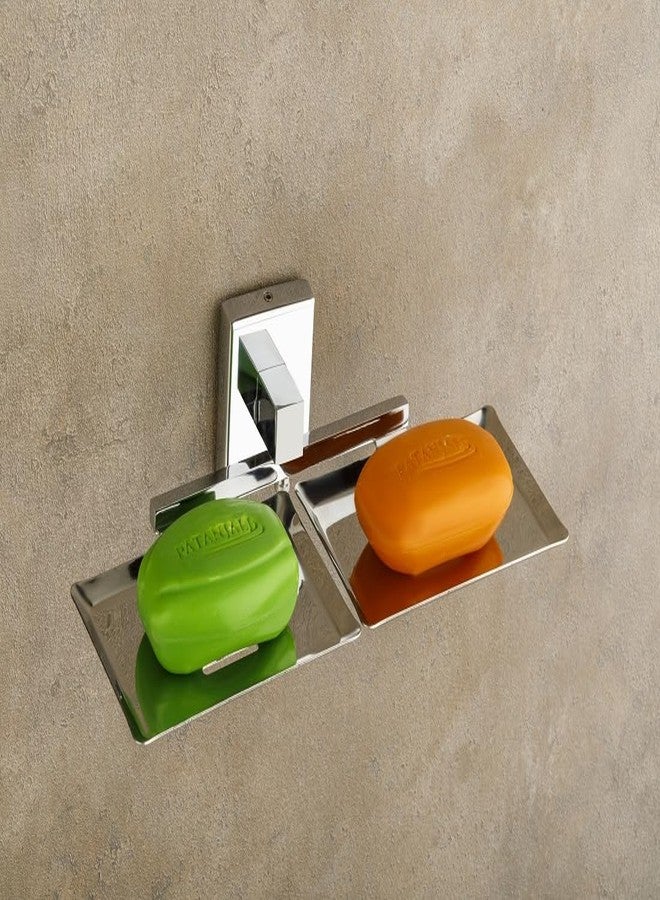 Well Set Stainless Steel Double Soap Dish Holder | Wall Mounted Chrome Finish Square Soap Stand for Bathroom & Kitchen | Rust-Resistant Bathroom Accessory for Home Use - Image 5